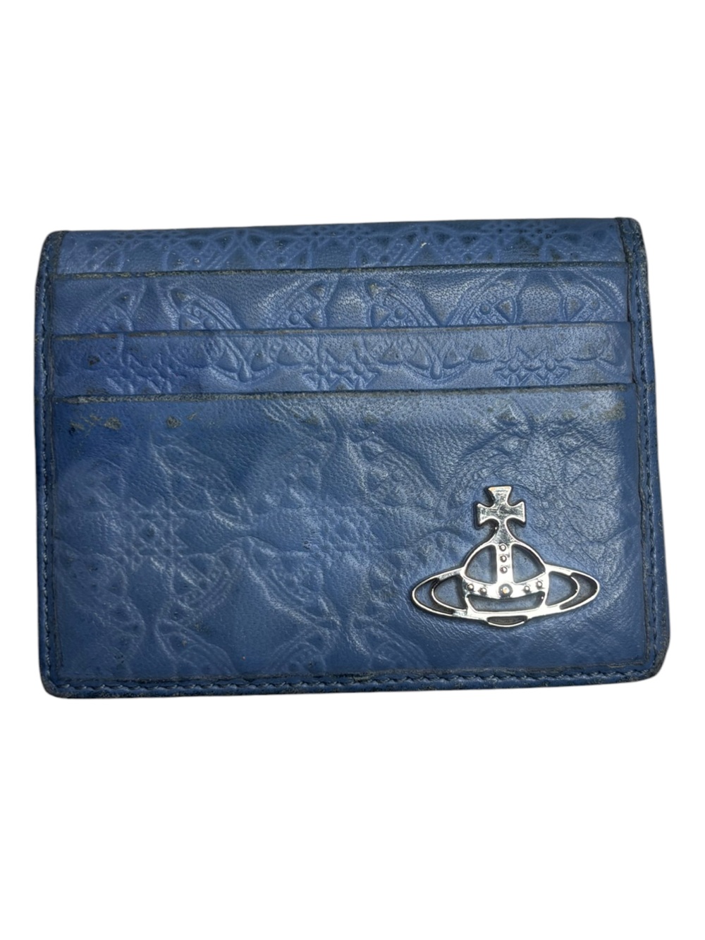 Vivienne Westwood Blue Embossed Leather Orb Cardholder Wallet